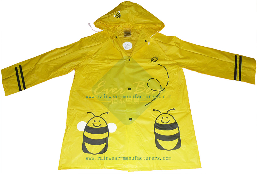 Yellow child pvc rainwear plastic rain jacket yellow rain slicker